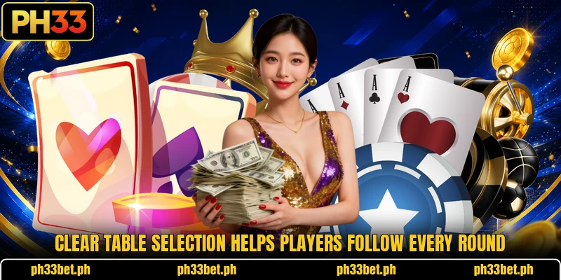 Clear table selection helps players follow every round Clear table selection helps players follow every round