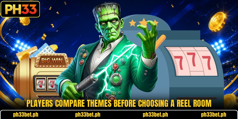 Players compare themes before choosing a reel room Players compare themes before choosing a reel room