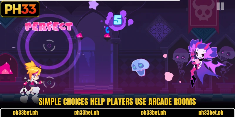 Simple choices help players use arcade rooms